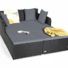 Tangkula Patio Rattan Daybed, Patiojoy Outdoor Sunbed with Spacious Seat (Grey)