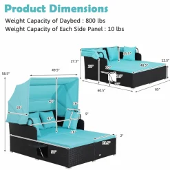 Tangkula Patio Rattan Daybed, Patiojoy Wicker Daybed Loungerw/Retractable Canopy, 2 Foldable Side Panels