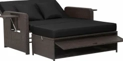 Tangkula Patio Rattan Daybed, Patiojoy Wicker Loveseat Sofa with 4-Postion Adjustable Backrest, Storage Ottoman, Cushions