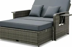 Tangkula Patio Rattan Daybed, Patiojoy Wicker Loveseat Sofa with 4-Postion Adjustable Backrest, Storage Ottoman, Cushions