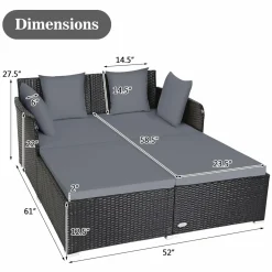 Tangkula Patio Rattan Daybed, Patiojoy Outdoor Sunbed with Spacious Seat (Grey)