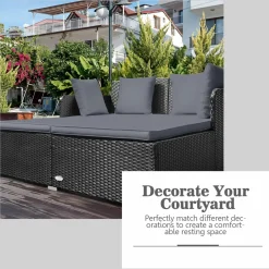 Tangkula Patio Rattan Daybed, Patiojoy Outdoor Sunbed with Spacious Seat (Grey)