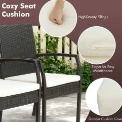 Tangkula Patio Rattan Dining Set, Acacia Wood Tabletop w/Umbrella Hole