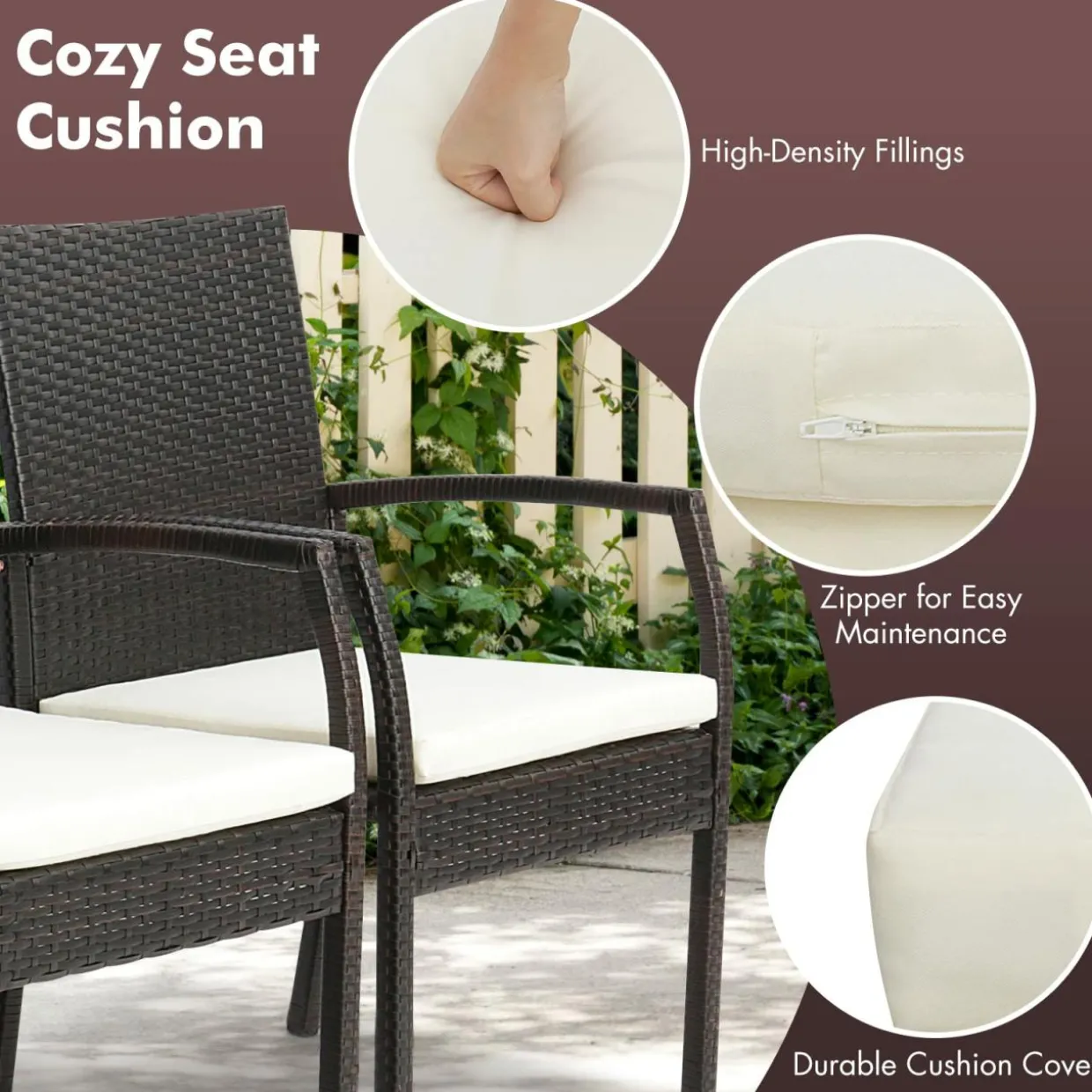 Tangkula Patio Rattan Dining Set, Acacia Wood Tabletop w/Umbrella Hole