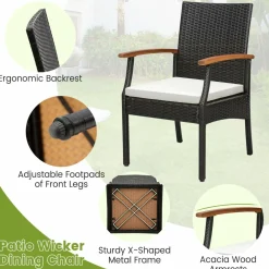 Tangkula Patio Rattan Dining Set for 8, Acacia Wood Table Top