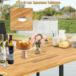 Tangkula Patio Rattan Dining Set, Acacia Wood Tabletop w/Umbrella Hole