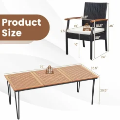 Tangkula Patio Rattan Dining Set for 8, Acacia Wood Table Top