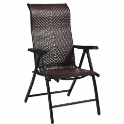 Tangkula Patio Rattan Folding Chair, Outdoor Wicker Portable Camping Chair with Widened Armrest