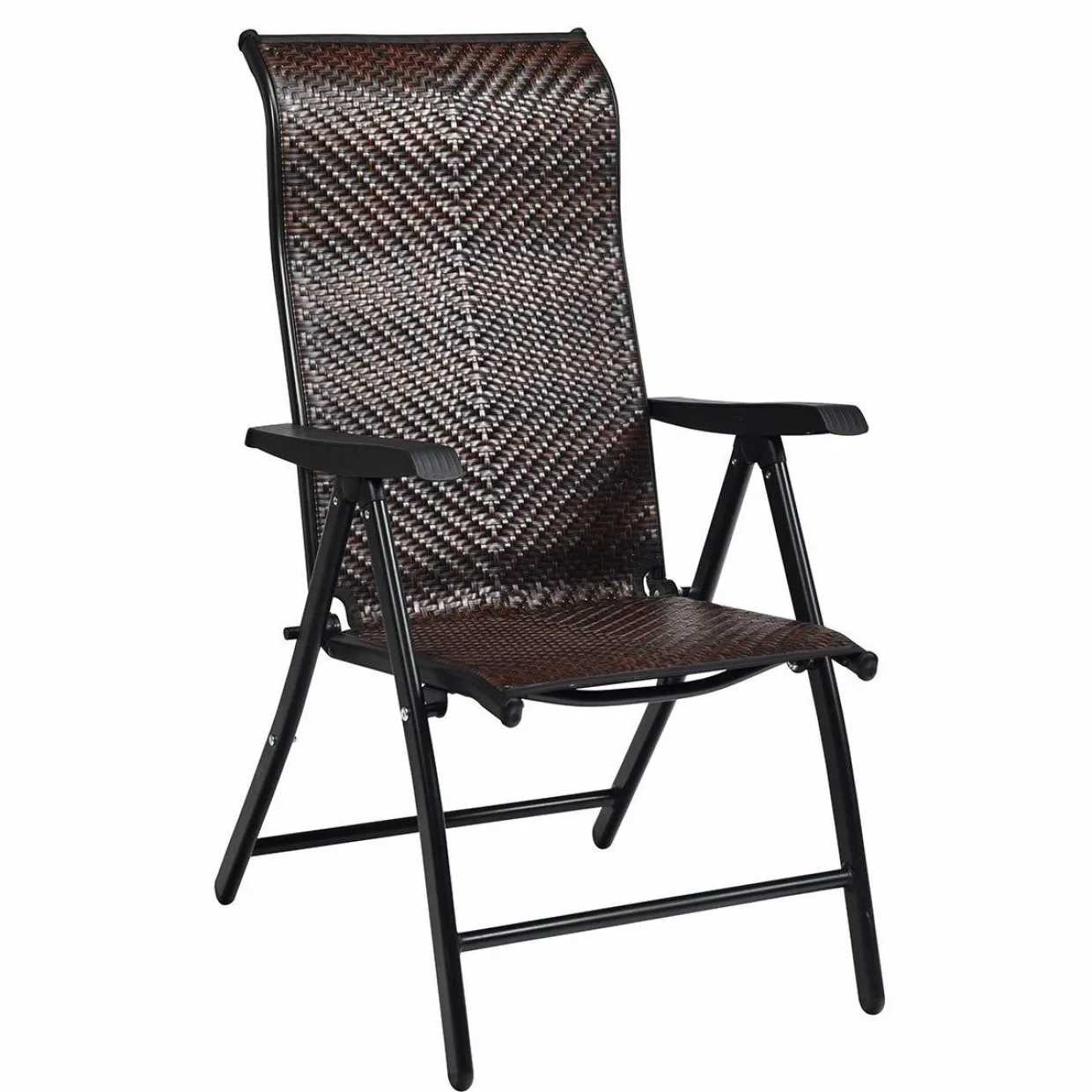 Tangkula Patio Rattan Folding Chair, Outdoor Wicker Portable Camping Chair with Widened Armrest