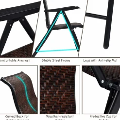 Tangkula Patio Rattan Folding Chair, Outdoor Wicker Portable Camping Chair with Widened Armrest