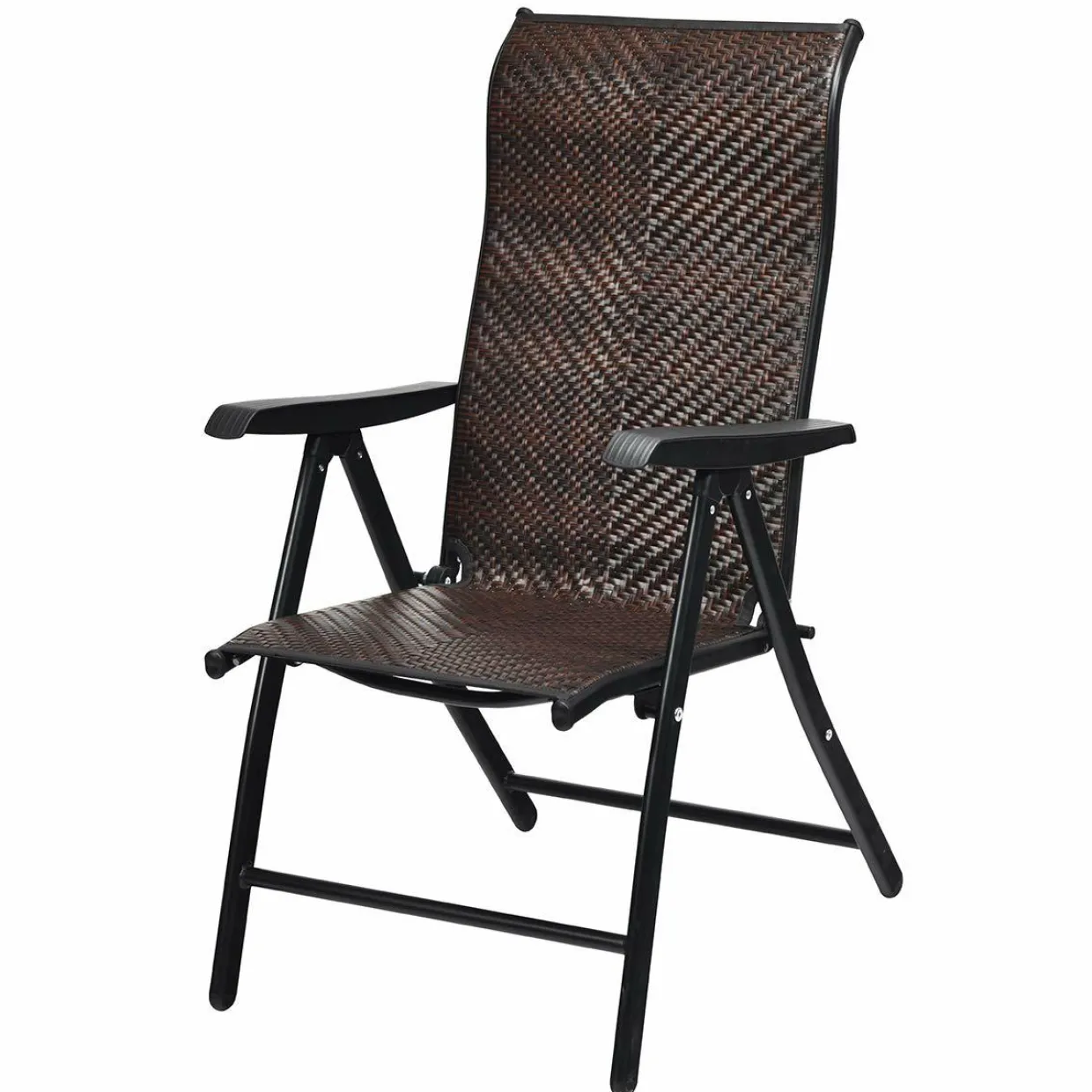 Tangkula Patio Rattan Folding Chair, Outdoor Wicker Portable Camping Chair with Widened Armrest
