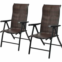 Tangkula Patio Rattan Folding Chair, Outdoor Wicker Portable Camping Chair with Widened Armrest
