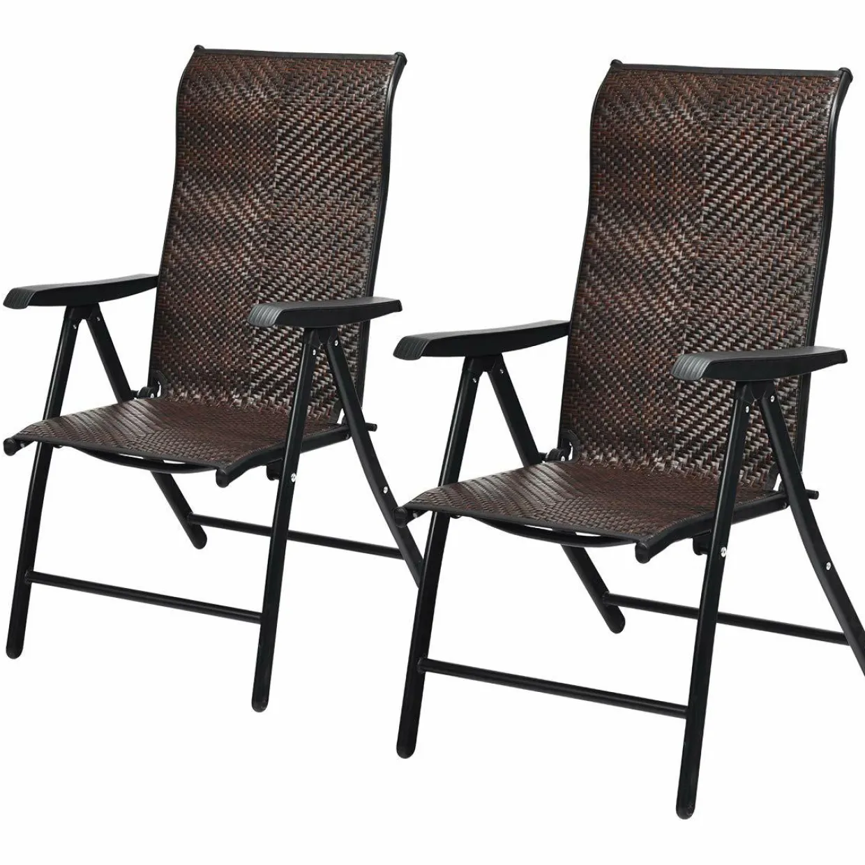 Tangkula Patio Rattan Folding Chair, Outdoor Wicker Portable Camping Chair with Widened Armrest