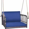 Tangkula Patio Rattan Porch Swing, Single Person Hanging Seat with Seat & Back Cushions