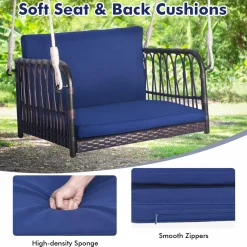 Tangkula Patio Rattan Porch Swing, Single Person Hanging Seat with Seat & Back Cushions