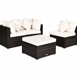 Tangkula Patio Rattan Sofa Set, Outdoor Wicker Sectional Furniture Set