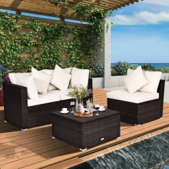 Tangkula Patio Rattan Sofa Set, Outdoor Wicker Sectional Furniture Set