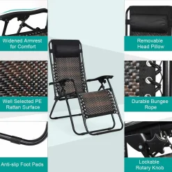 Tangkula Patio Rattan Zero Gravity Lounge Chair