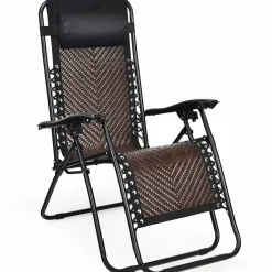 Tangkula Patio Rattan Zero Gravity Lounge Chair
