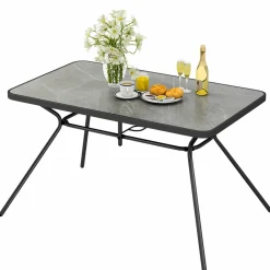 Tangkula Patio Rectangle Dining Table, 49"x 29.5"Outdoor Table with Umbrella Hole
