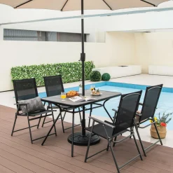 Tangkula Patio Rectangle Dining Table, 49"x 29.5"Outdoor Table with Umbrella Hole