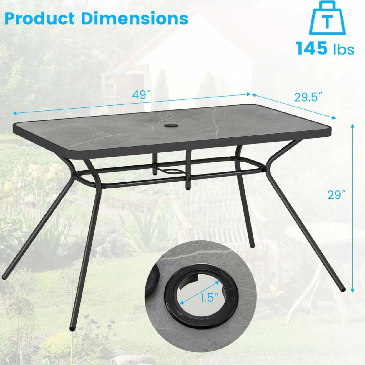 Tangkula Patio Rectangle Dining Table, 49"x 29.5"Outdoor Table with Umbrella Hole