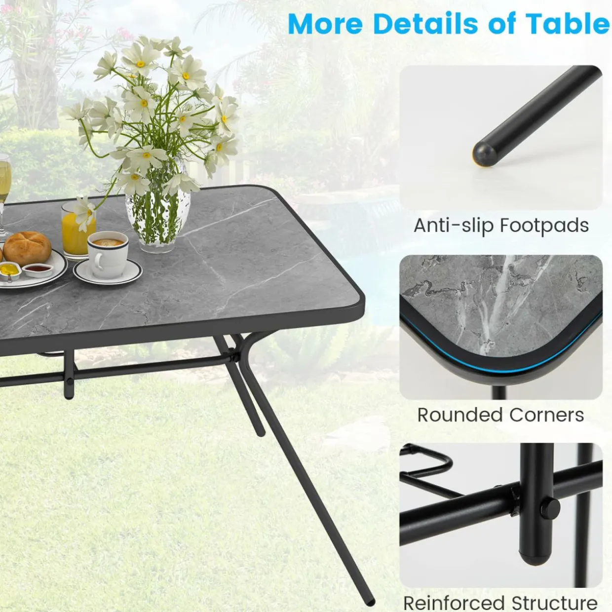 Tangkula Patio Rectangle Dining Table, 49"x 29.5"Outdoor Table with Umbrella Hole