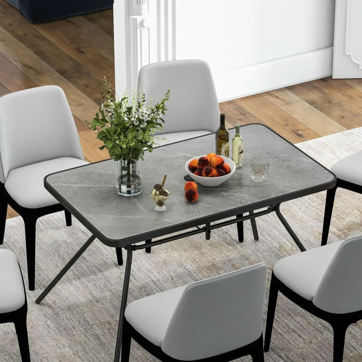 Tangkula Patio Rectangle Dining Table, 49"x 29.5"Outdoor Table with Umbrella Hole