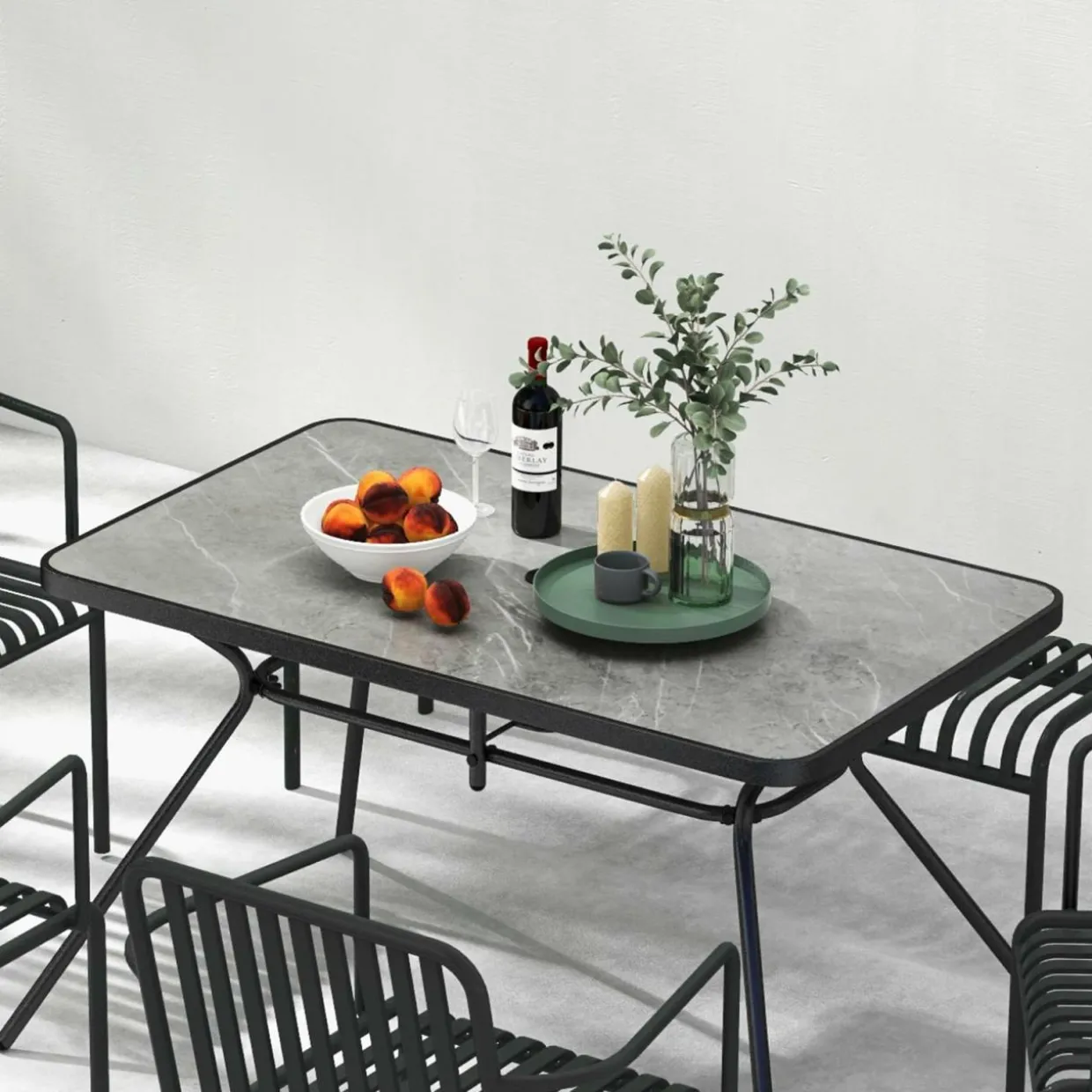 Tangkula Patio Rectangle Dining Table, 49"x 29.5"Outdoor Table with Umbrella Hole