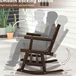 Tangkula Patio Rocking Bench, Carbonized Wood Double Rocker Chair with Ergonomic Seat