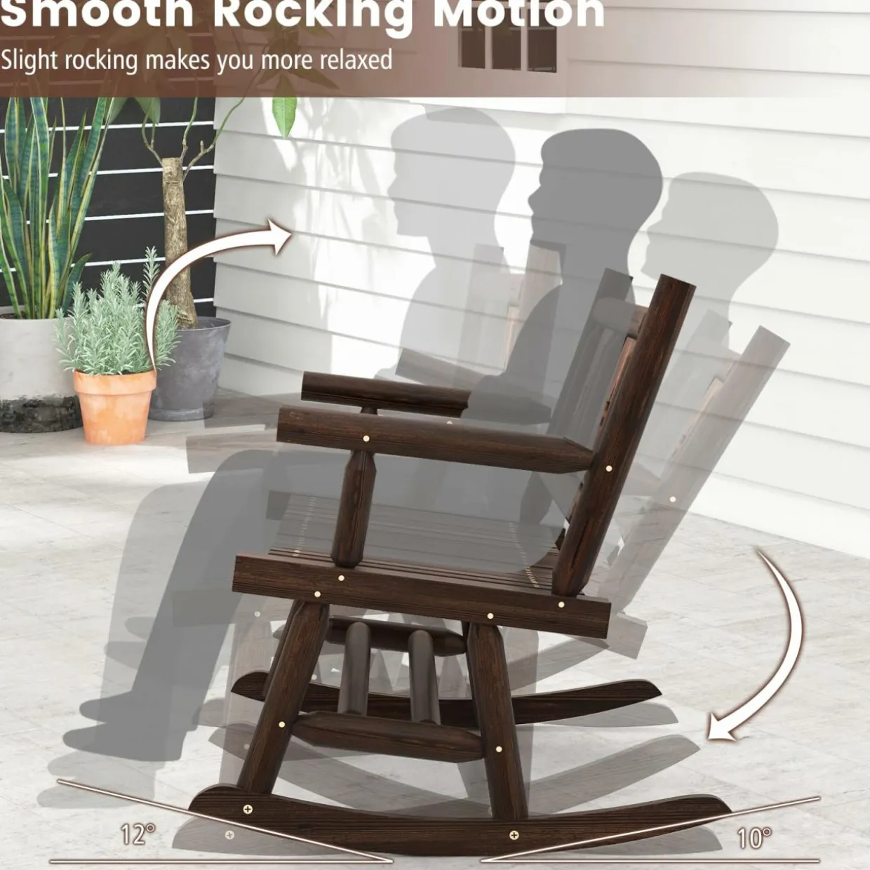 Tangkula Patio Rocking Bench, Carbonized Wood Double Rocker Chair with Ergonomic Seat