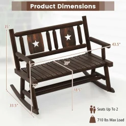 Tangkula Patio Rocking Bench, Carbonized Wood Double Rocker Chair with Ergonomic Seat