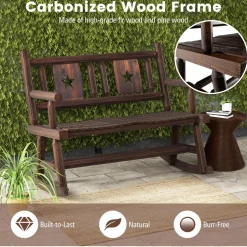Tangkula Patio Rocking Bench, Carbonized Wood Double Rocker Chair with Ergonomic Seat