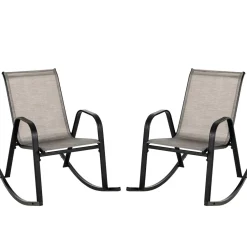 Tangkula Patio Rocking Chair Set of 2/4, Outdoor Ergonomic Rockers with Breathable Fabric Seat