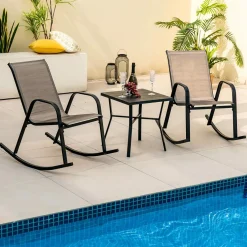 Tangkula Patio Rocking Chair Set of 2/4, Outdoor Ergonomic Rockers with Breathable Fabric Seat