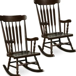 Tangkula Patio Rocking Chair Solid Wood, Outdoor Porch Rocker Chair, Ideal for Garden, Backyard & Balcony