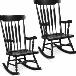 Tangkula Patio Rocking Chair Solid Wood, Outdoor Porch Rocker Chair, Ideal for Garden, Backyard & Balcony