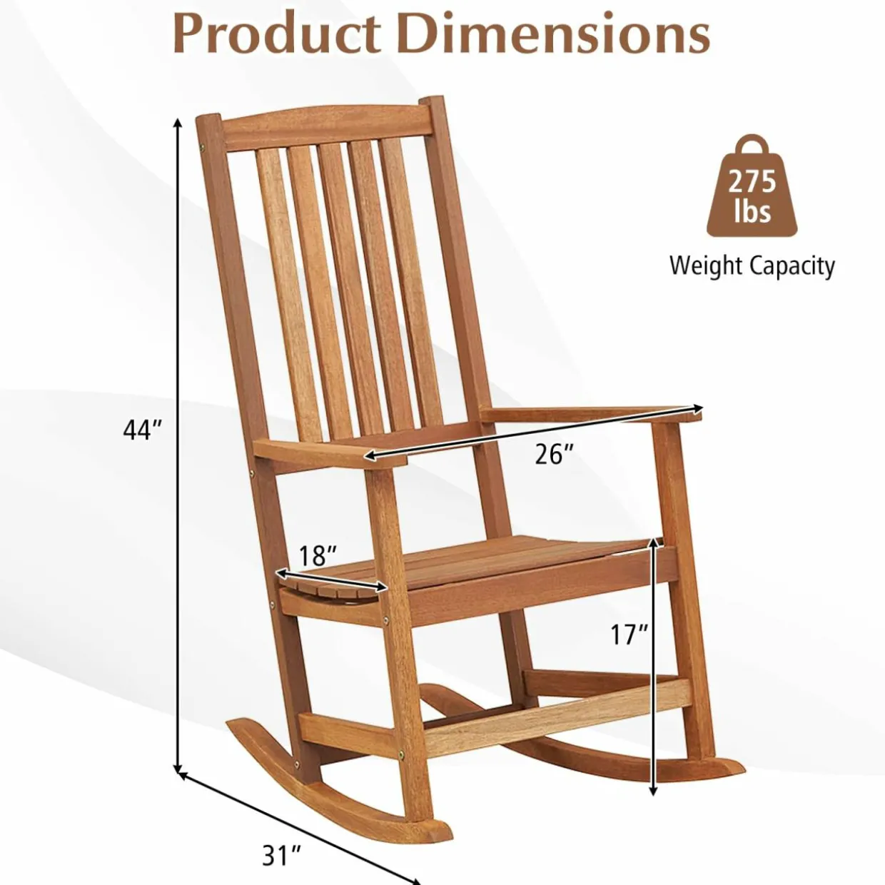 Tangkula Patio Rocking Chair, Ergonomic High-Back Outdoor Rocker with Smooth Rocking Base