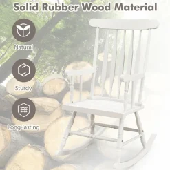Tangkula Patio Rocking Chair Solid Wood, Outdoor Porch Rocker Chair, Ideal for Garden, Backyard & Balcony