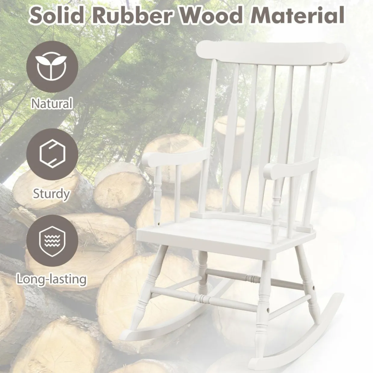 Tangkula Patio Rocking Chair Solid Wood, Outdoor Porch Rocker Chair, Ideal for Garden, Backyard & Balcony