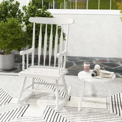 Tangkula Patio Rocking Chair Solid Wood, Outdoor Porch Rocker Chair, Ideal for Garden, Backyard & Balcony
