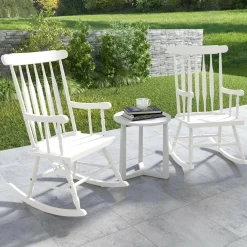 Tangkula Patio Rocking Chair Solid Wood, Outdoor Porch Rocker Chair, Ideal for Garden, Backyard & Balcony
