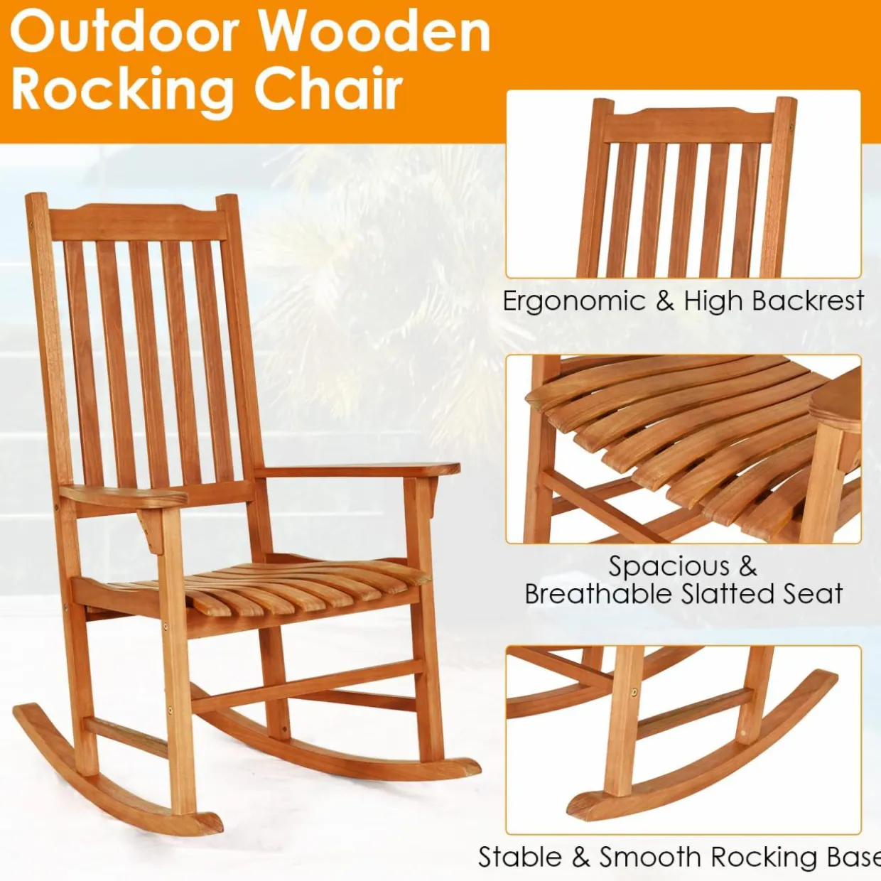 Tangkula Patio Rocking Chair,w/Heavy-Duty 350 LBS Weight Capacity