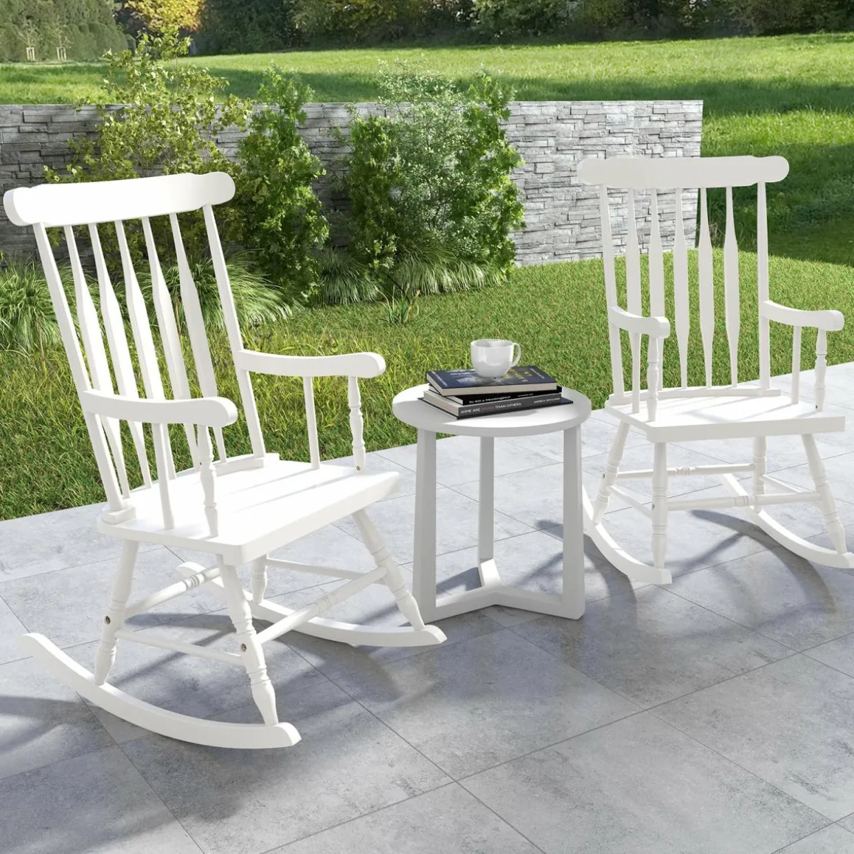 Tangkula Patio Rocking Chair Solid Wood, Outdoor Porch Rocker Chair, Ideal for Garden, Backyard & Balcony
