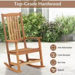 Tangkula Patio Rocking Chair, Ergonomic High-Back Outdoor Rocker with Smooth Rocking Base