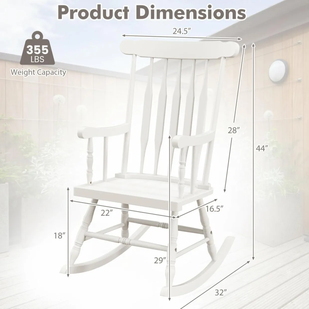 Tangkula Patio Rocking Chair Solid Wood, Outdoor Porch Rocker Chair, Ideal for Garden, Backyard & Balcony