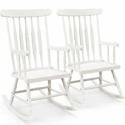 Tangkula Patio Rocking Chair Solid Wood, Outdoor Porch Rocker Chair, Ideal for Garden, Backyard & Balcony