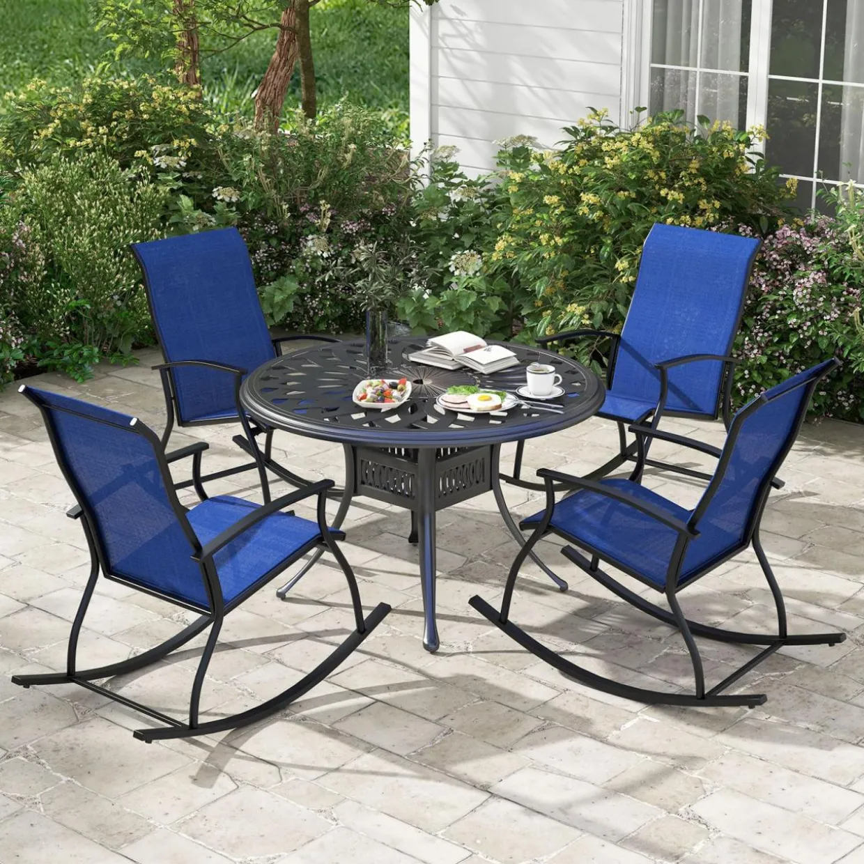 Tangkula Patio Rocking Chairs Set of 2/4, Outdoor Rocking Chair with Smooth & Safe Rocking Motion, Ergonomic Backrest