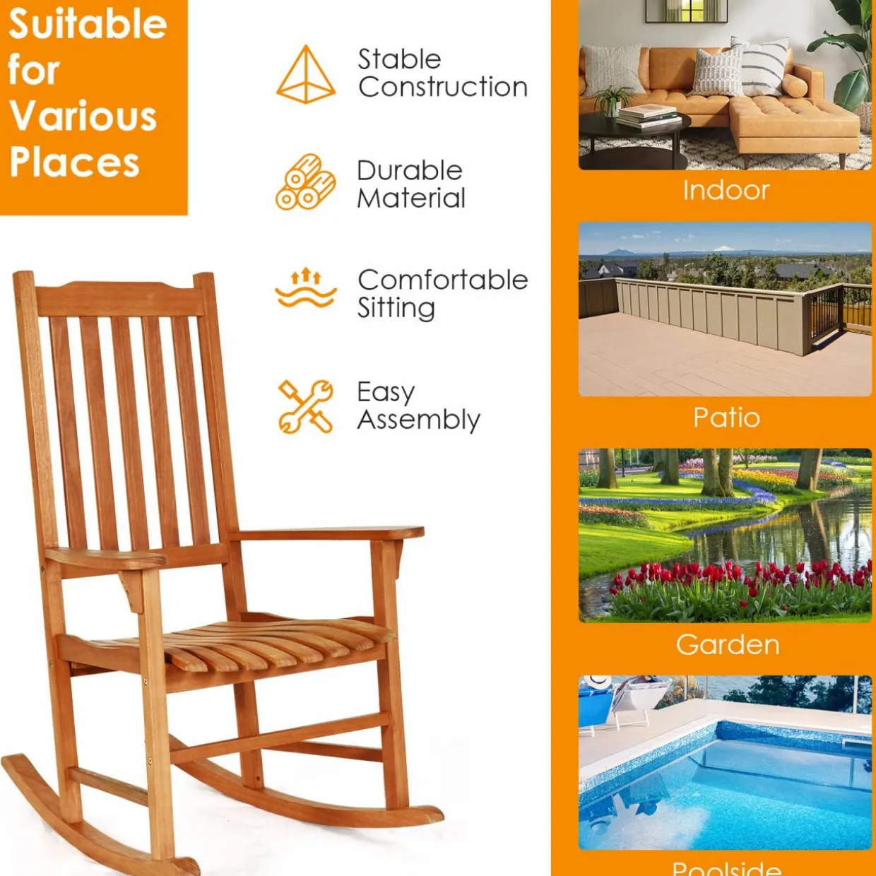 Tangkula Patio Rocking Chair,w/Heavy-Duty 350 LBS Weight Capacity
