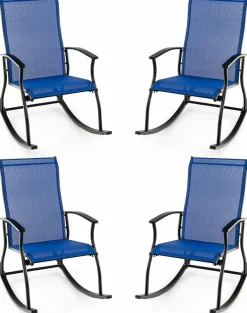 Tangkula Patio Rocking Chairs Set of 2/4, Outdoor Rocking Chair with Smooth & Safe Rocking Motion, Ergonomic Backrest